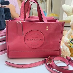 Coach Pink Embossed Logo Leather Tote
